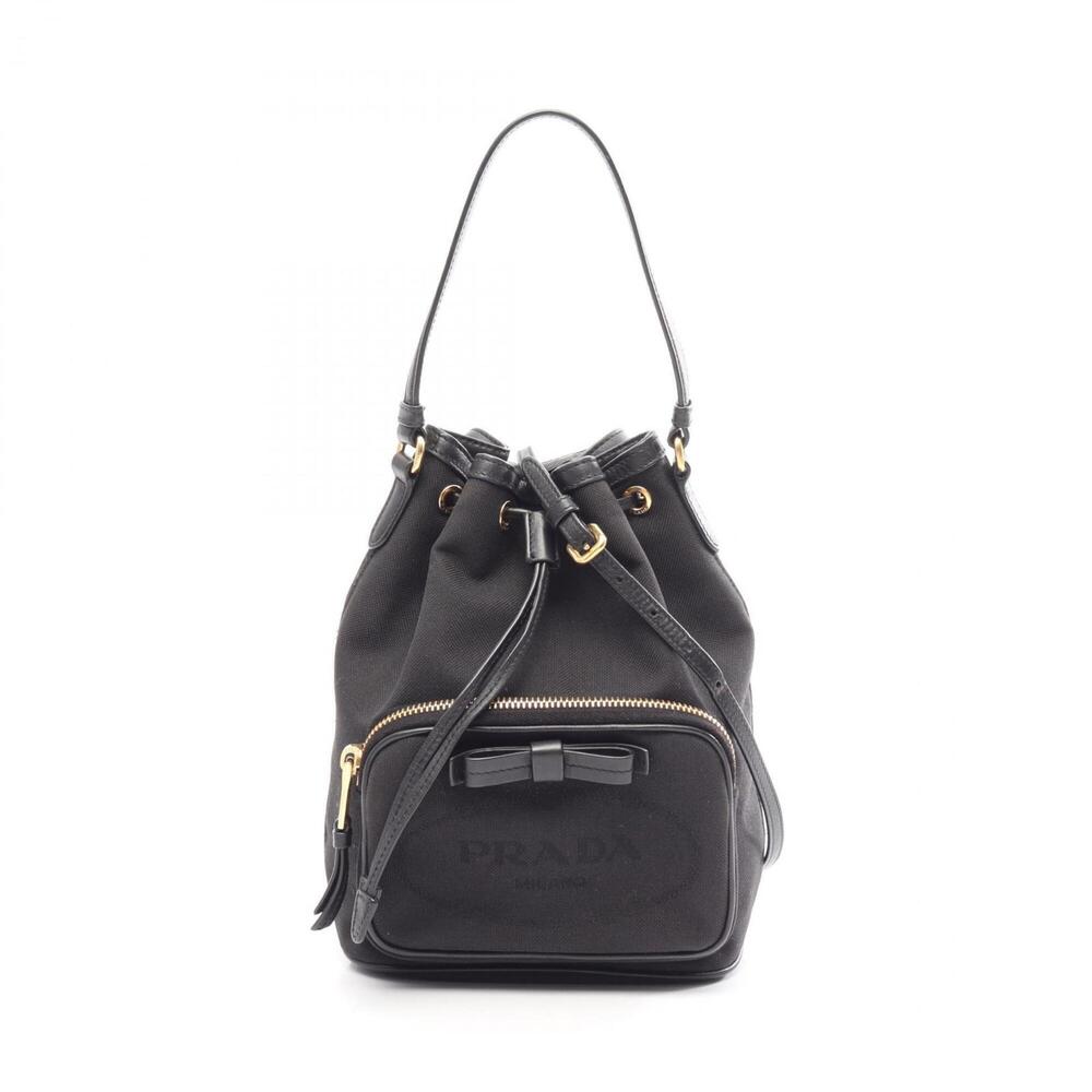 Prada LOGO JACQUARD Ribbon Drawstring 2-Way Handbag, Canvas Leather, Women's,...